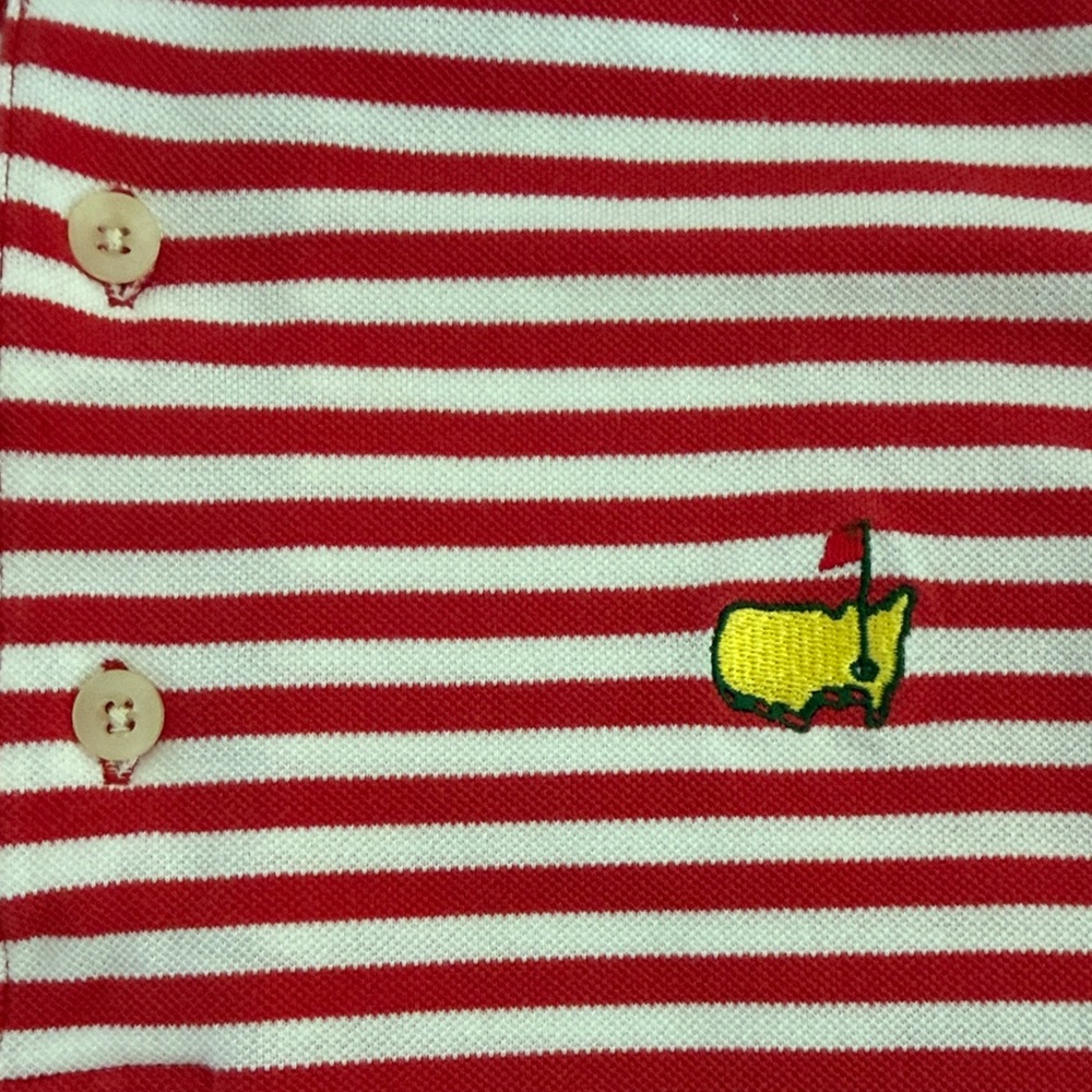 Masters Red & White Striped Polo with Embroidered Logo
